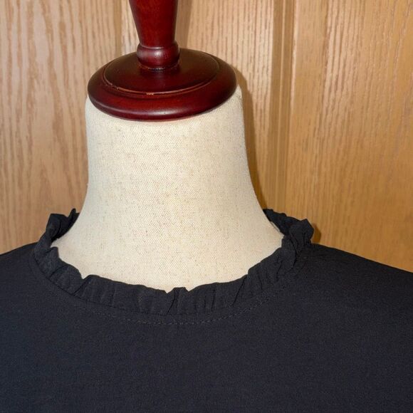 NWT Mittoshop Black Long Sleeve Ruffle Collar Shift Dress Medium - Picture 2 of 7